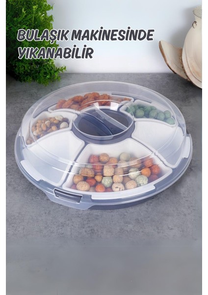7 Bölmeli Kapaklı Piknik Seti Kahvaltılık Çerezlik Saklama Kabı Gri