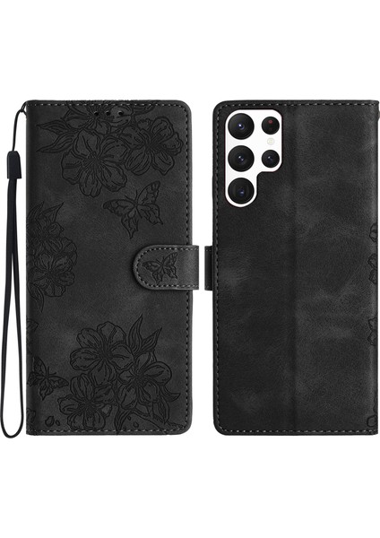 Samsung Galaxy S23 Ultra 5g Için Kiraz Çiçeği Pu Kılıf (Yurt Dışından)