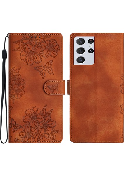 Samsung Galaxy S21 Ultra 5g Için Kiraz Çiçeği Pu Kılıf (Yurt Dışından)