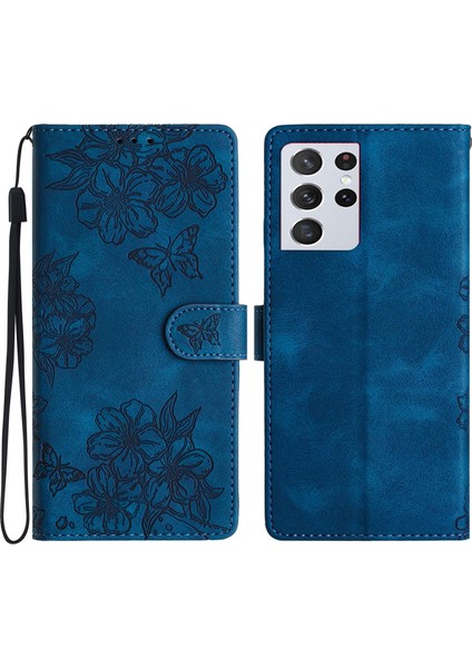 Samsung Galaxy S21 Ultra 5g Için Kiraz Çiçeği Pu Kılıf (Yurt Dışından)