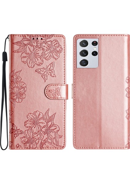 Samsung Galaxy S21 Ultra 5g Için Kiraz Çiçeği Pu Kılıf (Yurt Dışından)