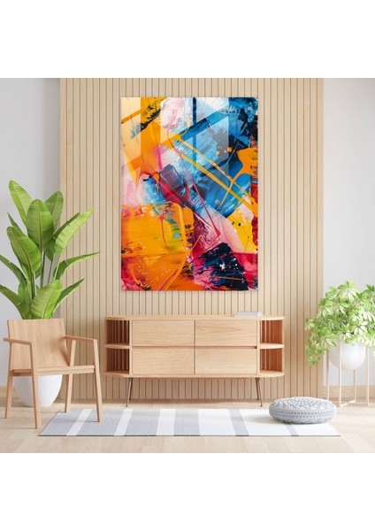 Aksiyon Resim Cam Duvar Sanatı - Canlı Renk Paleti ve Spontan Işaretler - Aksiyon Resim, Cam Duvar Sanatı, Aksiyon Resim, Modern Sanat, 30 x 45 cm