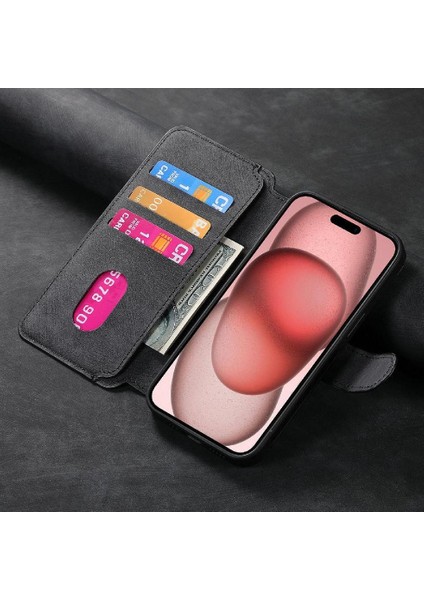 IPhone 15 Için Flip Case Cüzdan Retro Kart Standı Mıknatıs Koruyucu Malzeme (Yurt Dışından)