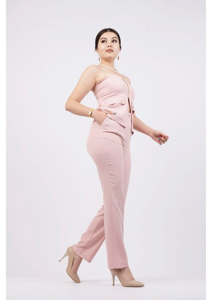 Straplez Fermuarlı Bluz Pantolon Takım modelleri