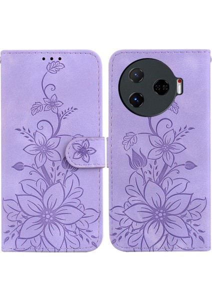 Tecno Camon 30 Pro Kickstand Manyetik Kabartmalı Zambak Cüzdan Için Flip Case (Yurt Dışından)