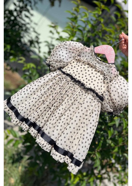 Çiçek Baskılı Şifon Tül Abiye Kız Çocuk Bebek Kısa Kol Camel Siyah Elbise fiyatları