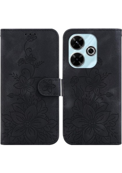 Xiaomi Poco M6 4g Kabartmalı Zambak Manyetik Kickstand Kart Için Flip Case (Yurt Dışından)