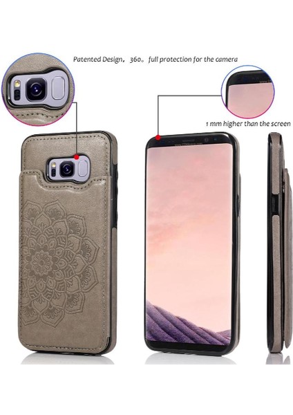 Samsung Galaxy S8 Çift Düğmeler Desen Için Kart Tutucu Kılıf ile Cüzdan (Yurt Dışından)