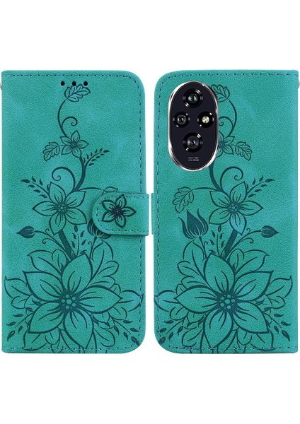 Onur Için Flip Case 200 5g Kabartmalı Zambak Cüzdan Kickstand Kart Tutucu (Yurt Dışından)