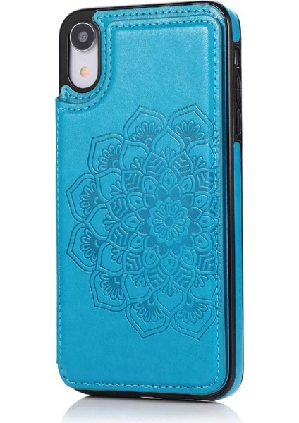 IPhone Xr Desen Çiçek Çift Düğmeler Için Kart Tutucu Kılıf ile Cüzdan (Yurt Dışından)