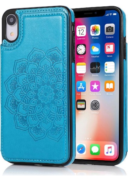 IPhone Xr Desen Çiçek Çift Düğmeler Için Kart Tutucu Kılıf ile Cüzdan (Yurt Dışından)