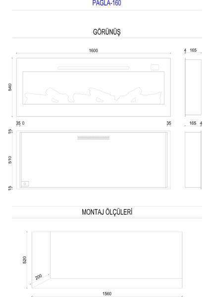 Wood Shut Pagla 160 - Isıtmalı Elektrikli Şömine Sınırsız Renkli Cam Çerçeveli