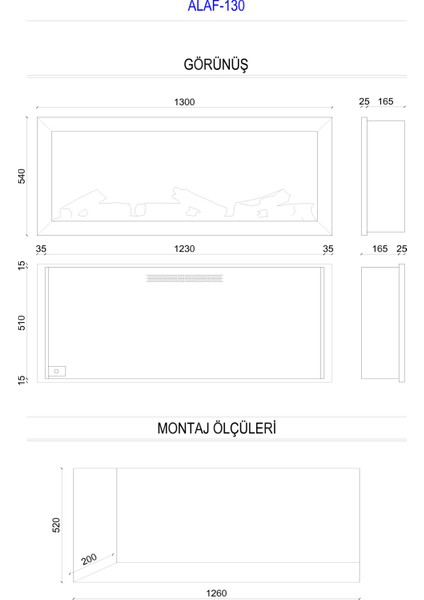 Alaf 130- Isıtmalı Elektrikli Şömine Sınırsız Renkli Metal Çerçeveli
