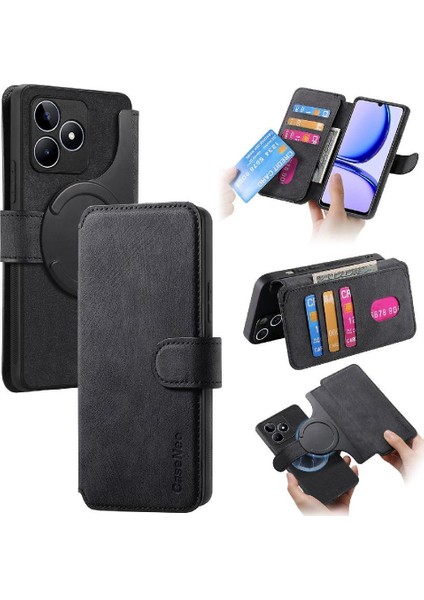 Realme C53 Mıknatıs Koruyucu Malzeme Için Flip Case Cüzdan Retro Kart Standı (Yurt Dışından)