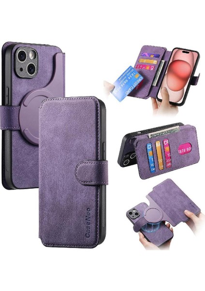 IPhone 15 Için Flip Case Cüzdan Retro Kart Standı Mıknatıs Koruyucu Malzeme (Yurt Dışından)