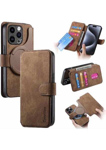 IPhone 15 Için Flip Case Pro Retro Kart Standı Cüzdan Mıknatıs Koruyucu (Yurt Dışından)