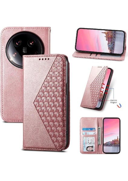 BDT Boutique Xiaomi 14 Için Flip Case Ultra El Kayışı Eşkenar Dörtgen Şekli Standı Günlük Kullanım (Yurt Dışından)