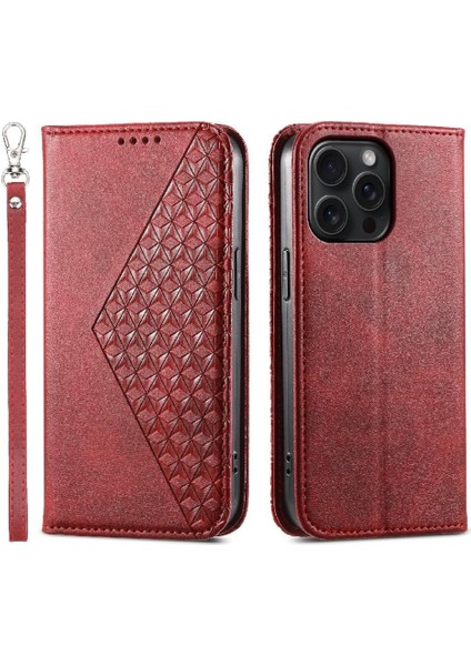 IPhone 15 Için Flip Case Pro Max El Kayışı Standı Günlük Kullanım Eşkenar Dörtgen Şekli (Yurt Dışından)
