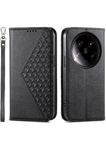 BDT Boutique Xiaomi 14 Için Flip Case Ultra El Kayışı Eşkenar Dörtgen Şekli Standı Günlük Kullanım (Yurt Dışından)