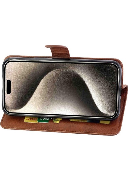 IPhone 15 Için Filp Durumda Pro Max Kickstand Pu Deri Kart Tutucu Manyetik (Yurt Dışından)