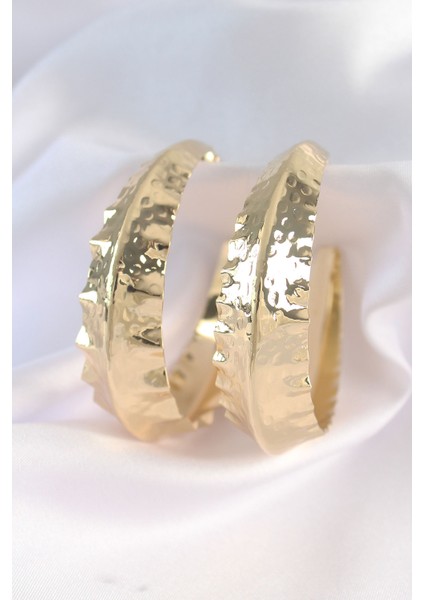 Mulvxxmd XDN02 Pirinç Gold Renk Yaprak Desenli Halka Küpe (Mulvix)