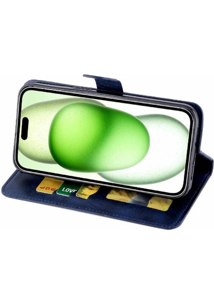 IPhone 15 Için Filp Durumda Artı Pu Deri Kart Tutucu Tam Koruma (Yurt Dışından)