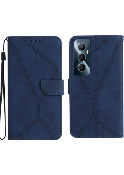 Realme C65 4g Için Flip Case Yüksek Kalite Tpu Dikiş Kabartmalı Yumuşak Pu (Yurt Dışından)