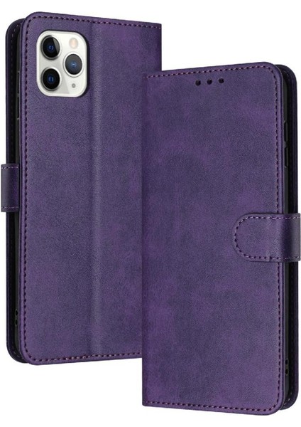 Kart Yuvası ile IPhone 11 Pro Max Saf Renk Pu Deri Için Flip Case (Yurt Dışından)