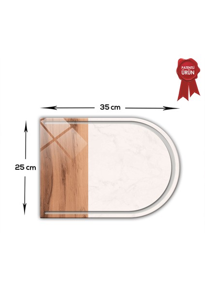 Kanallı Cam Kesme Tahtası - Cam Kesme Tablası | Kenarı Ahşap Desenli - Kenarı Oval | 25cm x 35cm | Patentli Ürün fiyatları