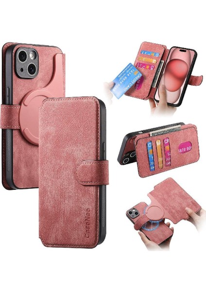 IPhone 15 Için Flip Case Cüzdan Retro Kart Standı Mıknatıs Koruyucu Malzeme (Yurt Dışından)