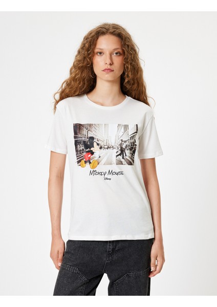 Mickey Mouse Oversize Tişört Pamuklu Kısa Kollu Lisanslı Baskılı
