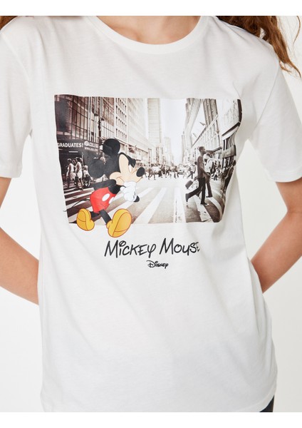 Mickey Mouse Oversize Tişört Pamuklu Kısa Kollu Lisanslı Baskılı