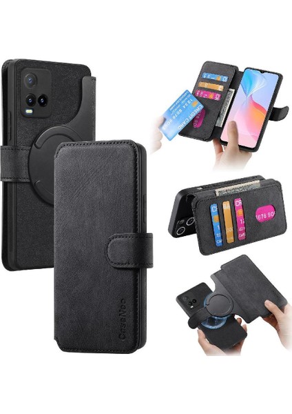 Vıvo Y21S Retro Kart Standı Cüzdan Mıknatıs Koruyucu Malzeme Için Flip Case (Yurt Dışından)