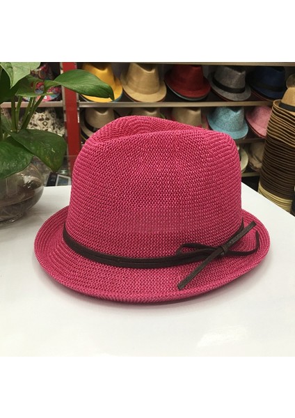 Hasır Güneş Koruma Plaj Şapkası Çift Caz Şapkası (Yurt Dışından)