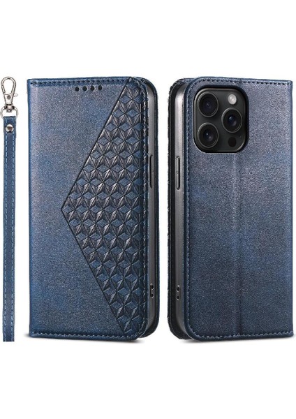 IPhone 15 Için Flip Case Pro Max El Kayışı Standı Günlük Kullanım Eşkenar Dörtgen Şekli (Yurt Dışından)
