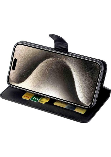 IPhone 15 Için Filp Durumda Pro Max Kickstand Pu Deri Kart Tutucu Manyetik (Yurt Dışından)