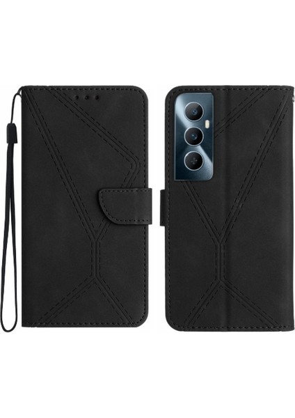 Realme C65 4g Için Flip Case Yüksek Kalite Tpu Dikiş Kabartmalı Yumuşak Pu (Yurt Dışından)