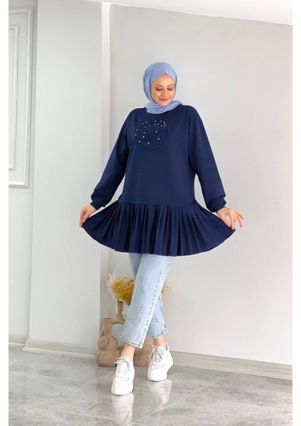 Lacivert Pliseli Swetshirt fiyatları