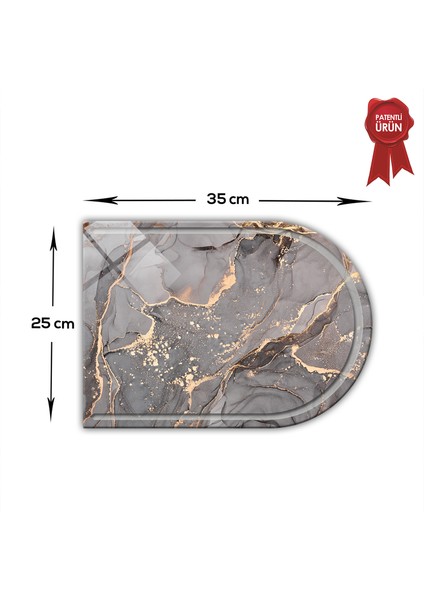 Kanallı Cam Kesme Tahtası - Cam Kesme Tablası | Gri Gold Mermer - Kenarı Oval | 25cm x 35cm | Patentli Ürün fiyatları