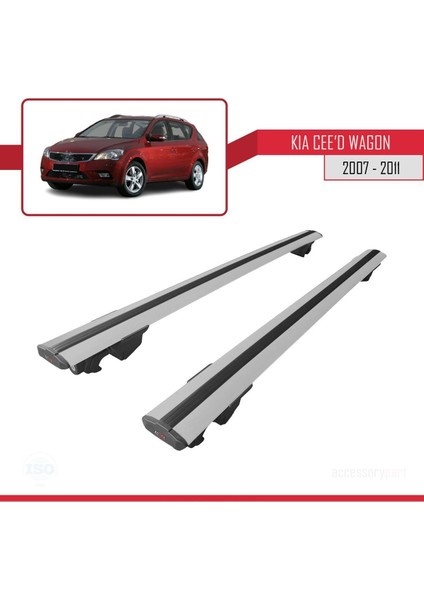 Kia Cee'd Sw / Estate 2007-2011 Arası ile Uyumlu Hook Model Anahtar Kilitli Ara Atkı Tavan Barı Gri fırsatları