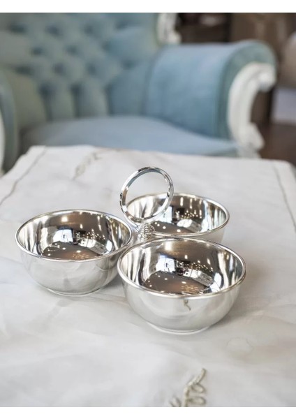 Gümüş Kaplama Çerezlik 3 Hazneli Halka Detaylı fiyatları