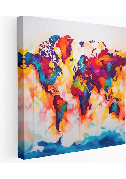 Dünya Haritası - Renkli Çağdaş Sanat Kanvas Tablo - Dünya Haritası, Çağdaş Sanat, Duvar Sanatı, Kalın Tonlar, 30X30