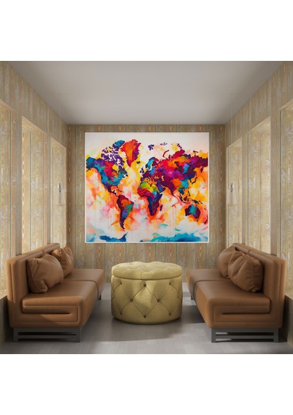 Dünya Haritası - Renkli Çağdaş Sanat Kanvas Tablo - Dünya Haritası, Çağdaş Sanat, Duvar Sanatı, Kalın Tonlar, 30X30