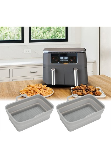 Ninja DZ201/DZ401 Için 2 Adet Hava Fritöz Katlanabilir Silikon Gömlekleri, Yeniden Kullanılabilir Silikon Pot Çift Hava Fritöz Aksesuarları (Gri) (Yurt Dışından)
