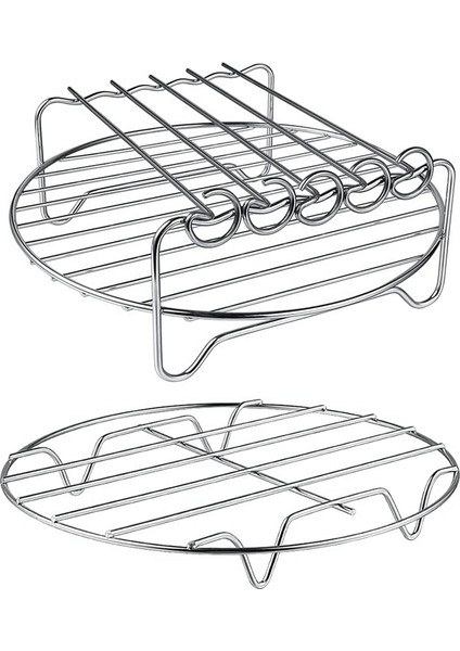 Hava Fritöz Rafı Xl Hava Fritöz Aksesuarları 2'li Set, Çok Amaçlı Çift Katmanlı Raf, Şiş, Istiflenebilir Metal Tutucu (Yurt Dışından)