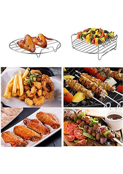 Hava Fritöz Rafı Xl Hava Fritöz Aksesuarları 2'li Set, Çok Amaçlı Çift Katmanlı Raf, Şiş, Istiflenebilir Metal Tutucu (Yurt Dışından)