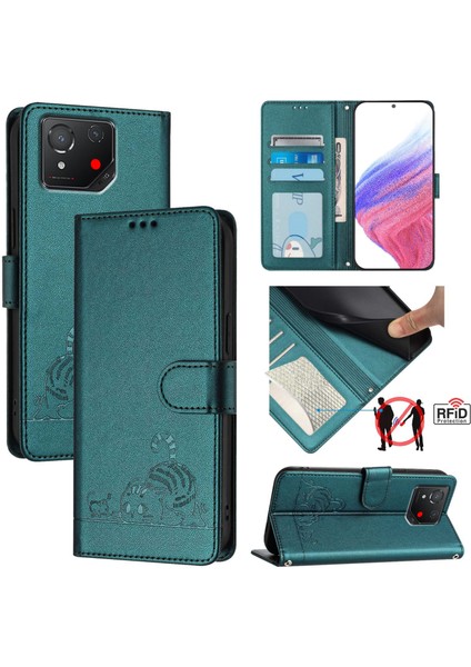 Asus Rog Phone 8 Için Kedi Sıçan Kabartmalı Rfıd Pu Kılıf (Yurt Dışından)