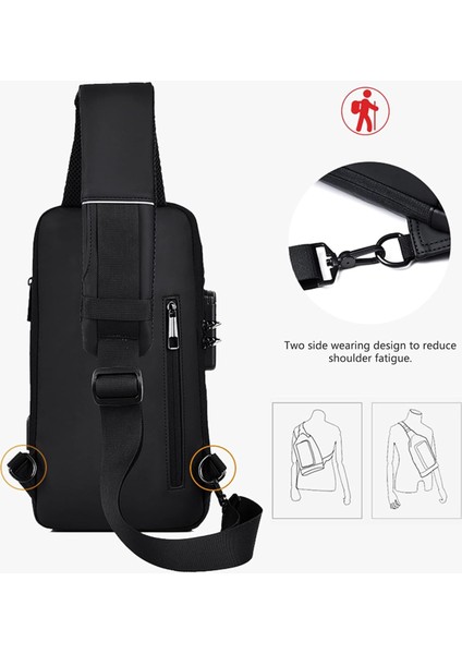 Telox Fashion USB Şarj Portlu ve Kilitli Omuz ve Göğüs Çantası, Şık Tasarım, Powerbank Bağlantılı, Hareket Halinde Şarj