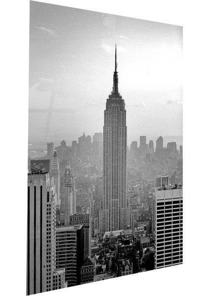 Empire State Binası Siyah Beyaz Cam Tablo | Hediyelik, Dekoratif, Ofis, Mutfak