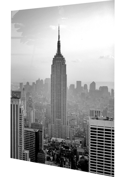 Empire State Binası Siyah Beyaz Cam Tablo | Hediyelik, Dekoratif, Ofis, Mutfak